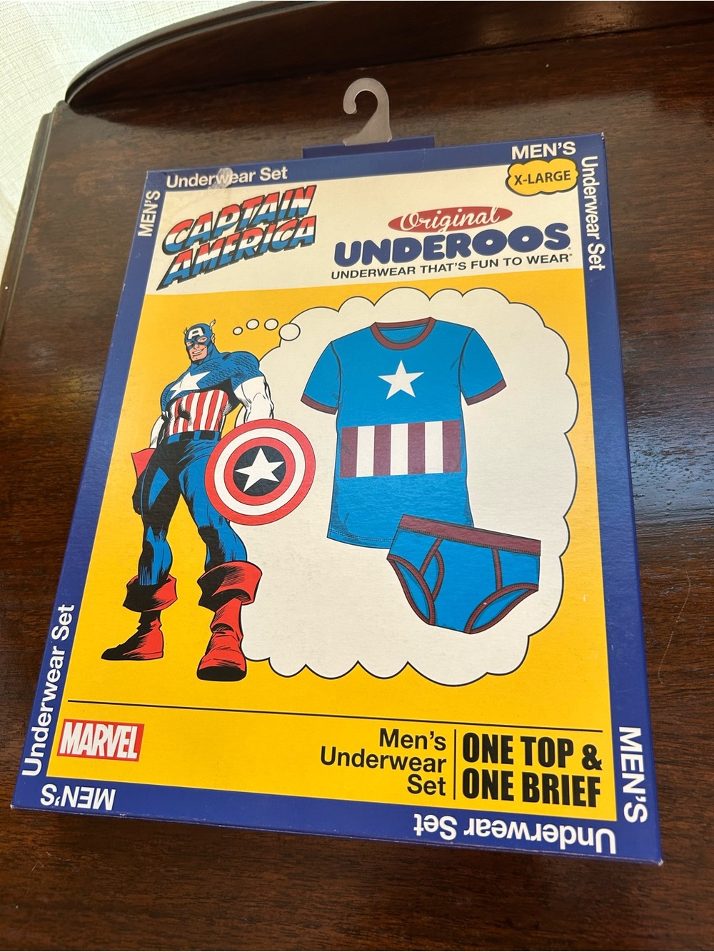 Men’s XL Underroos Marvel Captain America Blue Men's Underwear T-Shirt Set NWT